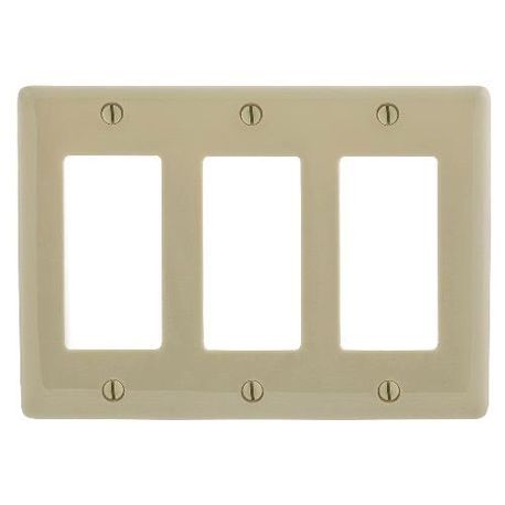 Bryant Electric NP263I Standard Wallplate, 3 Gangs, 4.63 in H x 6.5 in W, Nylon, Ivory