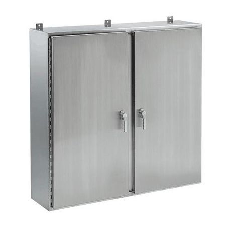 nVent HOFFMAN A36H4812WFSSLP3PT A4SW 2-Door Wall Mount Enclosure With Handle, 36 in L x 48 in W x 12 in D, NEMA 4X, 304 Stainless Steel