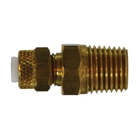 Midland Industries 20277 Tube Connector, Connector, 3/8 x 1/4 in, Poly-Flo® Flareless x Male NPTF End Style, CA360 Brass