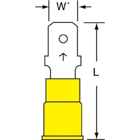 Scotchlok™ MVU10-250DMX Standard Disconnect Tab, 12 to 10 AWG Conductor, 1/4 in Tab, 0.15 in ID Butted Barrel, ETP Copper, Yellow