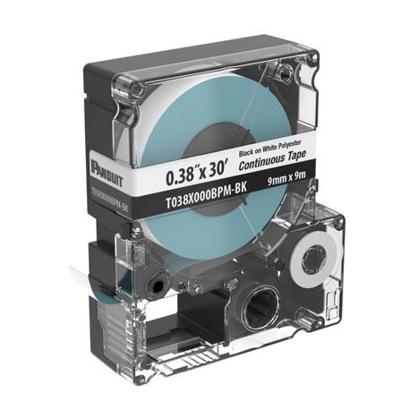 Panduit® T038X000BPM-BK Continuous Tape, 30 ft L x 0.38 in W, For Use With MP300, MP200, MP100, and MP75, Polyester, White/Black