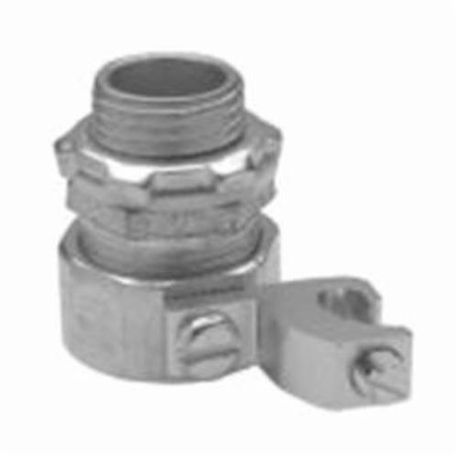 Crouse-Hinds Liquidator™ LTB50G Insulated Straight Threaded Conduit Connector With 4 to 14 AWG Aluminum Grounding Lug, 1/2 in Trade, For Use With Liquidator™ Flexible Metallic Conduit, Malleable Iron, Electroplated Zinc
