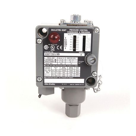 Rockwell Automation 836T Pressure Controls - Traditional Machine Tool, T - Style Pressure Control. 100 psi. Enclosure Type 1, 4 and 13 Industrial use.. S.P.D.T., 2 - circuit contact block. No Modifications