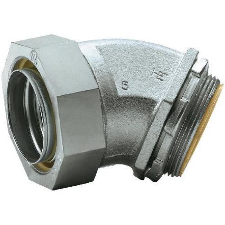 Killark® K03841 K Series Insulated Liquidtight Connector, 3/8 in Trade, 45 deg Angle, Malleable Iron/Steel, Electroplated Zinc