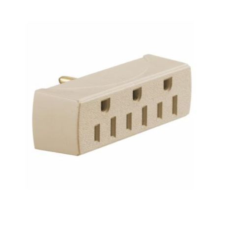 Wiring Device-Kellems RT300I 1-Receptacle to 3-Outlet Tap Adapter, 125 VAC, 15 A, Straight Blade End