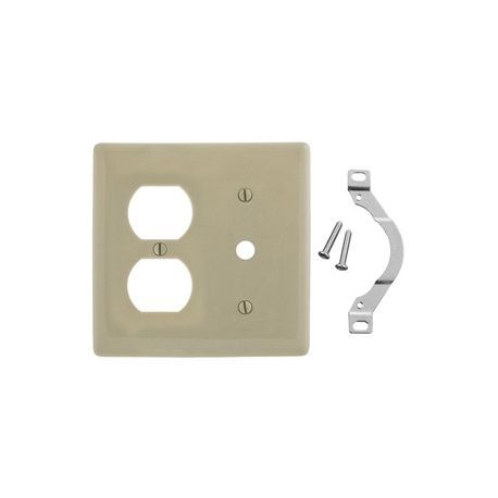Wiring Device-Kellems NP128I Standard Combination Wallplate, 2 Gangs, 4.63 in H x 4.68 in W x 0.25 in D, Nylon, Ivory