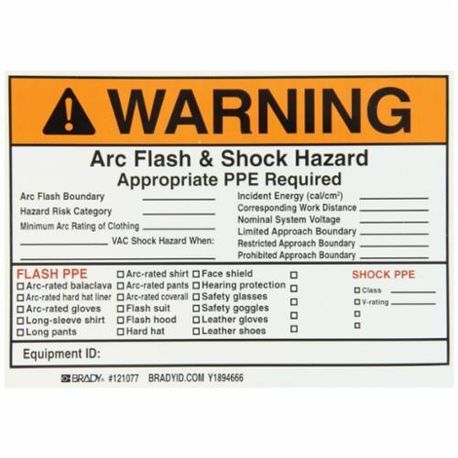 Brady® 99458 Rectangular Write-On Arc Flash Protection Label, 5 in L x 7 in W, Black/Orange On White Legend/Background