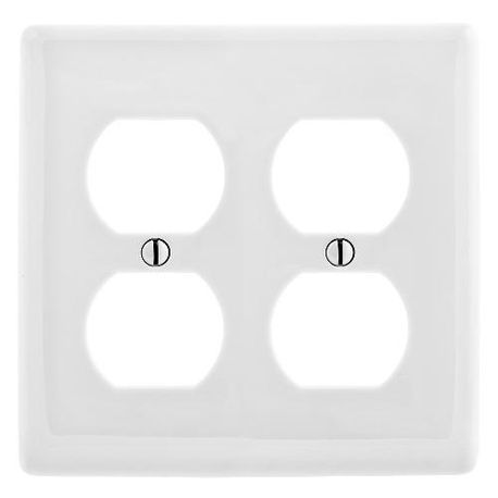 Bryant Electric NPJ82W Midway Wallplate, 2 Gangs, 4.88 in H x 4.94 in W, Nylon, White