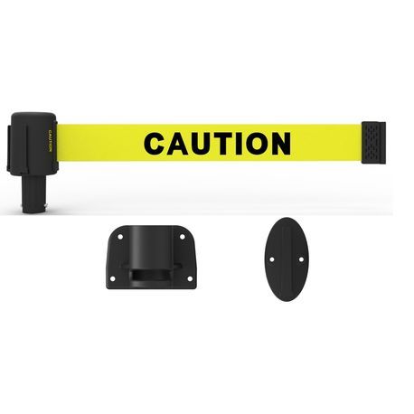 Banner Stakes PL4106-DS PLUS Wall Mount System, Yellow Double-Sided "Caution", Includes: 1 PLUS Wall Mount Kit, 1 PLUS Banner Head, Belt Length 15 ft, Suitable for Indoor/Outdoor Use