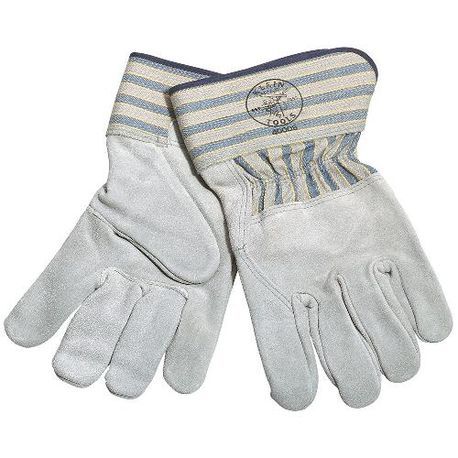 Klein® 40008 Medium-Cuff Multi-Purpose Safety Gloves, Gunn Cut/Wing Thumb Style, L, Leather Palm, Sueded Leather, Pearl Gray, Slip-On Cuff, Bright Coating, Sewn-In Lining