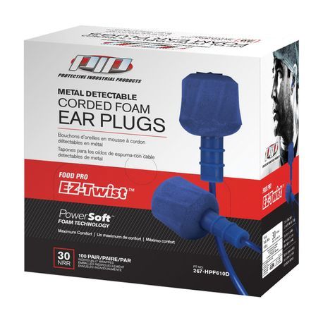 PIP® EZ-Twist™ 267-HPF610D Push-In Ear Plug, 30 dB Noise Reduction, Barrel Shape, Disposable, Corded Design
