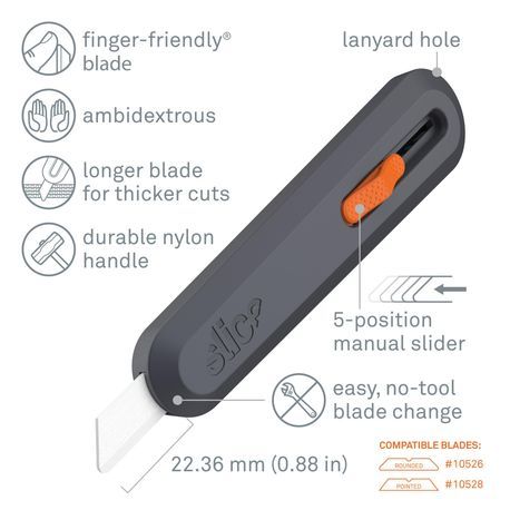 Slice™ 10550 Manual Utility Knife, 154 mm OAL, Straight Handle, Ceramic Blade