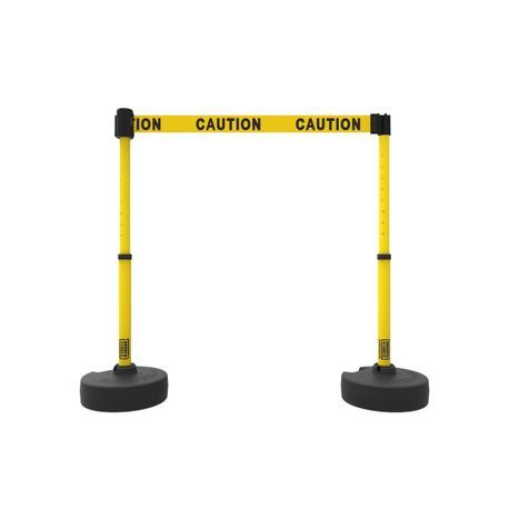 Banner Stakes PL4283 PLUS Barrier Set X2, Yellow Double-Sided "Caution", Includes: 2 PLUS Stanchions, 2 PLUS Bases, 1 PLUS Banner Head, 1 PLUS Receiver Head, Belt Length 15 ft, Suitable for Indoor/Outdoor Use