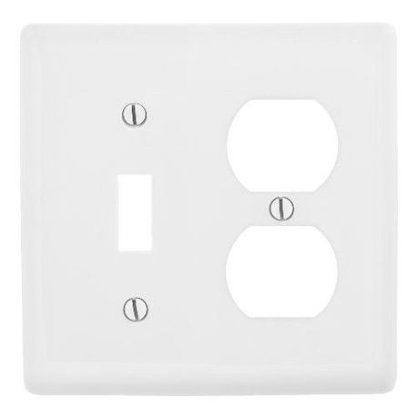 Bryant Electric NP18W Standard Combination Wallplate, 2 Gangs, White, 4.63 in H x 4.68 in W, Nylon
