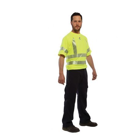 National Safety Apparel® BSTJTRC3SM Flame-Resistant Short Sleeve Tee, S, Fluorescent Yellow, Modacrylic Blend