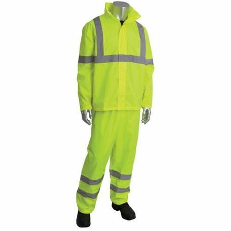 PIP® 353-1000LY-2X/3X Rainsuit Set, 2XL/3XL, Hi-Viz Yellow, Polyester, 56 in Waist, 32-1/2 in Inseam Length, Roll-UP Hood