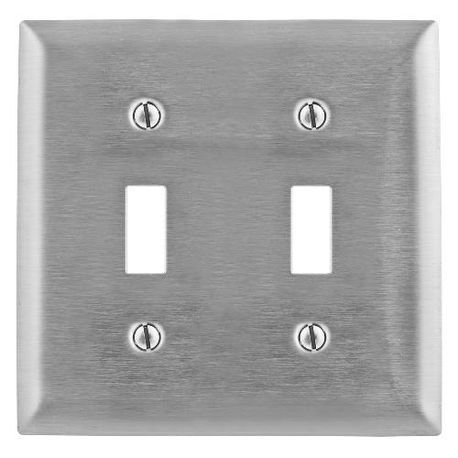Bryant Electric SS2 Standard Wallplate, 2 Gangs, 4.5 in H x 4.6 in W, 302/304 Stainless Steel