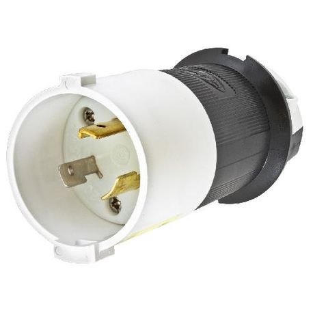 Wiring Device-Kellems Twist-Lock® Safety-Shroud® HBL2311S Grounding Safety Shroud Locking Plug, 125 VAC, 20 A, 2 Pole, 3 Wires, Black/White
