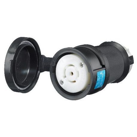 Wiring Device-Kellems Twist-Lock® Insulgrip® HBL2513SW 3-Phase Female Isolated Grounding Heavy Duty Shrouded Standard Sized Watertight Locking Connector, 120Y/208 VAC, 20 A, 4 Pole, 5 Wires, Black/White