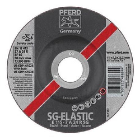 PFERD 61026 Performance Line SG Depressed Center Wheel, 4-1/2 in Wheel Diameter, 1/4 in Wheel, 7/8 in Center Hole, A24R Grit, Aluminum Oxide Abrasive