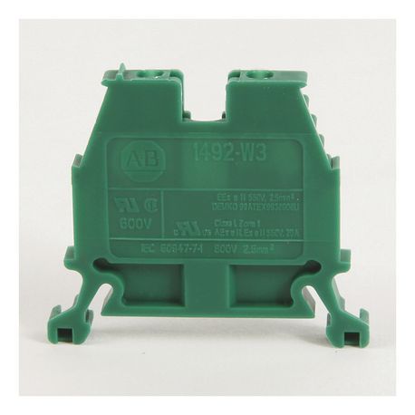 Rockwell Automation 1492-W IEC Terminal Block, Space-Saver Feed-Through Blocks, 2.5 mm (# 24 AWG - # 12 AWG), Single-circuit terminal block, Green,