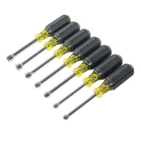 Klein® 65160 Nut Driver Set, Measurement System: Metric, 5 to 10 mm Size, 7 Piece, 6-3/4 in OAL, Cushion Grip Handle, Steel, Polished Chrome, Specifications Met: ASME/ANSI Specified