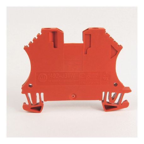 Rockwell Automation 1492-J IEC Terminal Block, One-Circuit Feed-Through Block, 2.5 mm (# 24 AWG - # 12 AWG), 3 Connection points, 2 on one side, Red,
