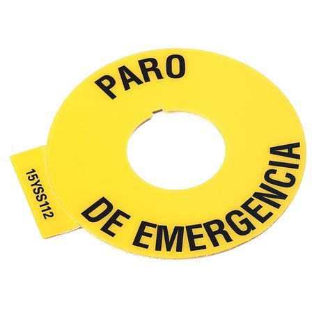 Rockwell Automation 800F Legend Plate, 60mm Round, Universal: PARO DE EMERGENCIA, Yellow with Black Legend Text, 22.5mm Opening