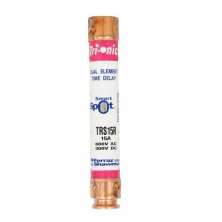 Ferraz Shawmut Tri-Onic® TRS15R TRS-R Time Delay Fuse, 15 A, 600 VAC/300 VDC, 20/200 kA Interrupt, Class: RK5, Cylindrical Body