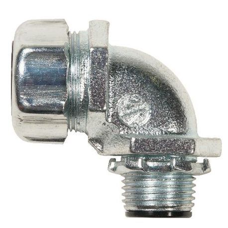 T&B® 5352-HT 53 Series High Temperature Insulated Liquidtight Conduit Connector, 1/2 in Trade, 90 deg Angle, Malleable Iron, Zinc Plated/Clear Polished Chrome