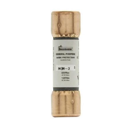 Bussmann NON-3 Fast Acting General Purpose Non-Current Limiting One-Time Fuse, 3 A, 250 VAC/125 VDC, 50 kA Interrupt, Class: K5, Cylindrical Body