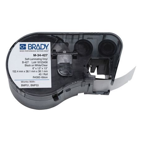 Brady® M-34-427 M Series Rectangular Self-Laminating Wire and Cable Label, 1-1/2 in W, Black on White/Clear Legend/Background, B-427 Vinyl