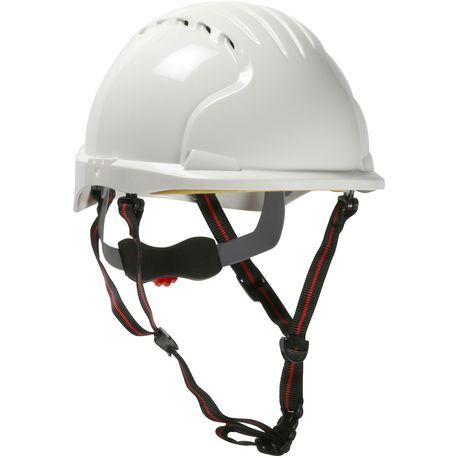 JSP® EVO® 6151 Ascend™ 280-EV6151SV-CH-10 Cap Style Short Brim Vented Safety Helmet With HDPE Shell, SZ 6-5/8 Fits Mini Hat, SZ 8 Fits Max Hat, Expanded Polystyrene/Cotton/HDPE/Polyester, 4-Point Chin Strap/6-Point Textile Suspension