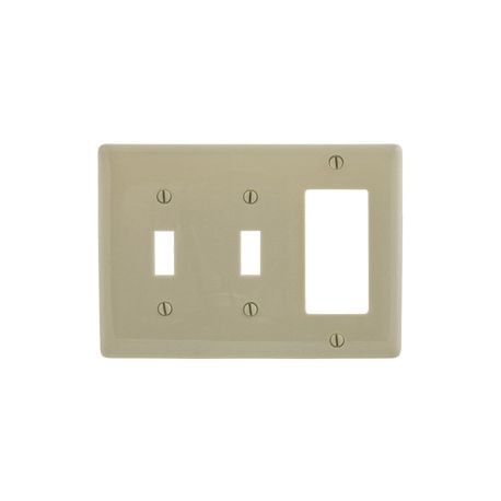 Wiring Device-Kellems NPJ226I Mid-Size Combination Wallplate, 3 Gangs, 4.88 in H x 6.75 in W x 0.25 in D, Nylon, Ivory
