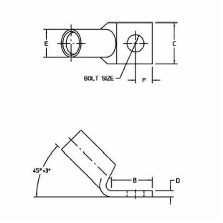 Color-Keyed® 54110UFB 1-Hole Compression Lug, 2/0 AWG Copper Conductor, Die Code: 45, 3/8 in Stud, Copper