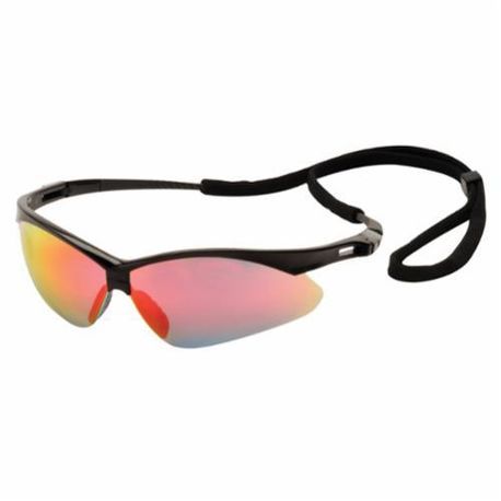 Pyramex® SB6345SP PMXTREME® Optimal Style Unisex Protective Glasses With Lanyard Cord, Scratch-Resistant Lens Coating, Ice Orange Mirror Lens, Half Framed Frame, Black Frame, Nylon Frame, Polycarbonate Lens, Specifications Met: ANSI Z87.1-2003