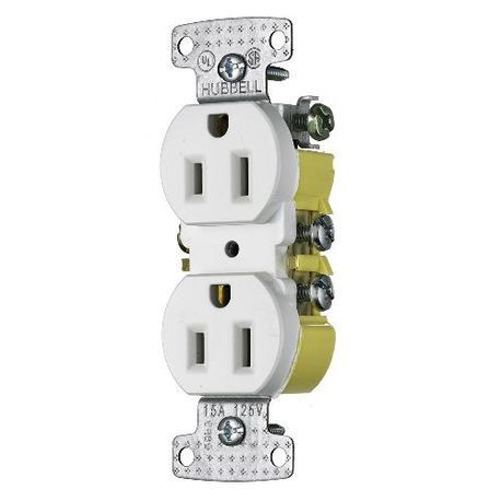 Wiring Device-Kellems tradeSELECT® RR15W Duplex Self-Grounding Tamper-Resistant Straight Blade Receptacle, 125 VAC, 15 A, 2 Pole, 3 Wires, White