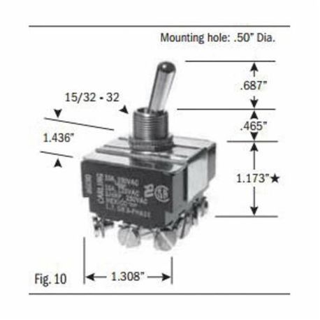 SELECTA® SS219-BG Heavy Duty Toggle Switch, 125/250 VAC, 15/10 A, 3/4 hp Power, 4PDT Contact Configuration