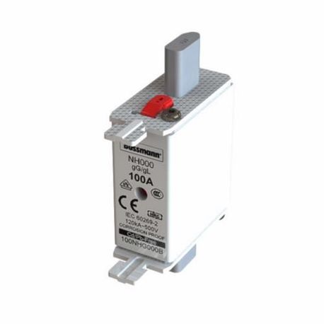 Bussmann 100NHG000B Size 000 Dual Indication Square Fuse Link With Metal Gripping Lug, 500 VAC, 250 VDC, 100 A, Ceramic