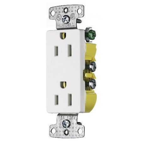 Wiring Device-Kellems tradeSELECT® RRD15W Decorator Duplex Standard Straight Blade Receptacle, 125 VAC, 15 A, 2 Pole, 3 Wires, White