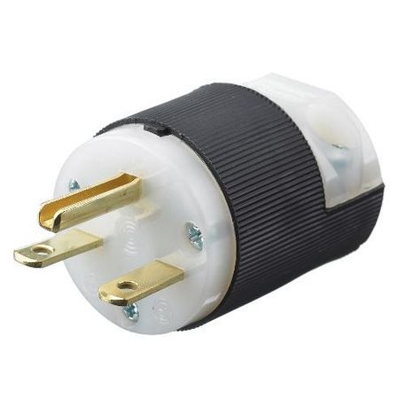 Wiring Device-Kellems Insulgrip® HBL5666C Grounding Male Standard Straight Blade Plug, 250 VAC, 15 A, 2 Poles, 3 Wires, Black/White