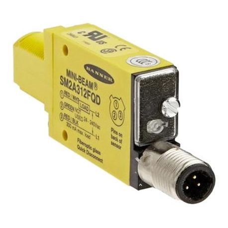 Banner Engineering SM2A312FQD Fiber Optic Sensor, Rectangle Shape, Infrared Sensing Beam, 8 ms Response Time, Single Discrete Solid State AC Switch Output