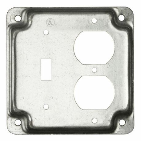 RACO® 906C Crushed Corner Covers Exposed Work Drawn Raised Square Box Cover, 0.563 in L x 4-1/8 in W x 1/2 in D, Duplex Receptacle/Toggle Switch Cover, Steel