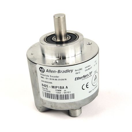 Allen-Bradley, 842E-MIP1BA, 842E EtherNet/IP Multi-Turn Encoders, Multi-turn (4096 turns), Solid shaft 3/8 in, M12 connector, 262,144 (18 bit) steps per revolution