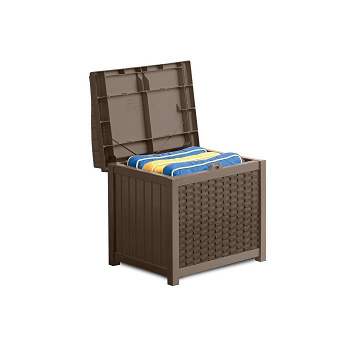 Suncast Mocha Resin Wicker 22 Gallon Storage Seat Theisen S Home Suncast Mocha Resin Wicker 22 Gallon Storage Seat