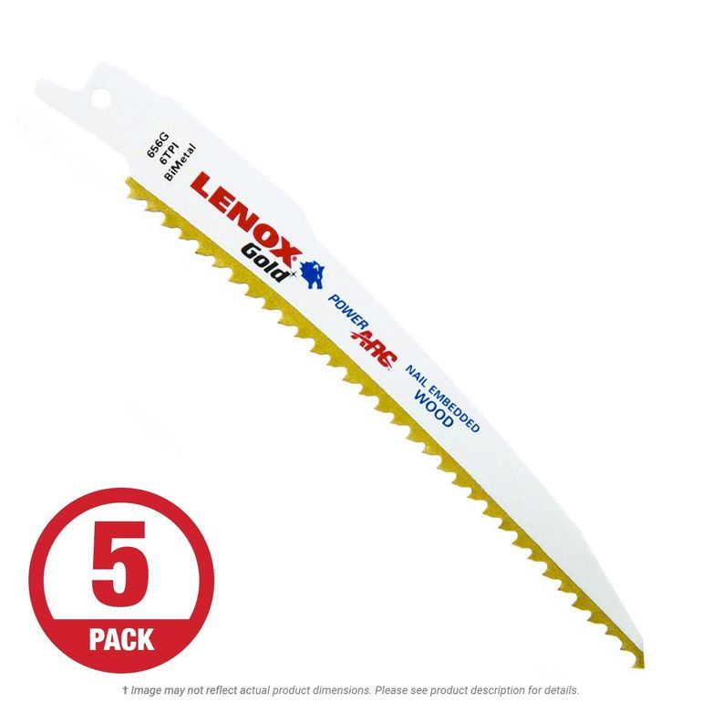 Lenox Gold 656GR 6" x 6 TPI Reciprocating Saw Blade for Wood, 5Pack