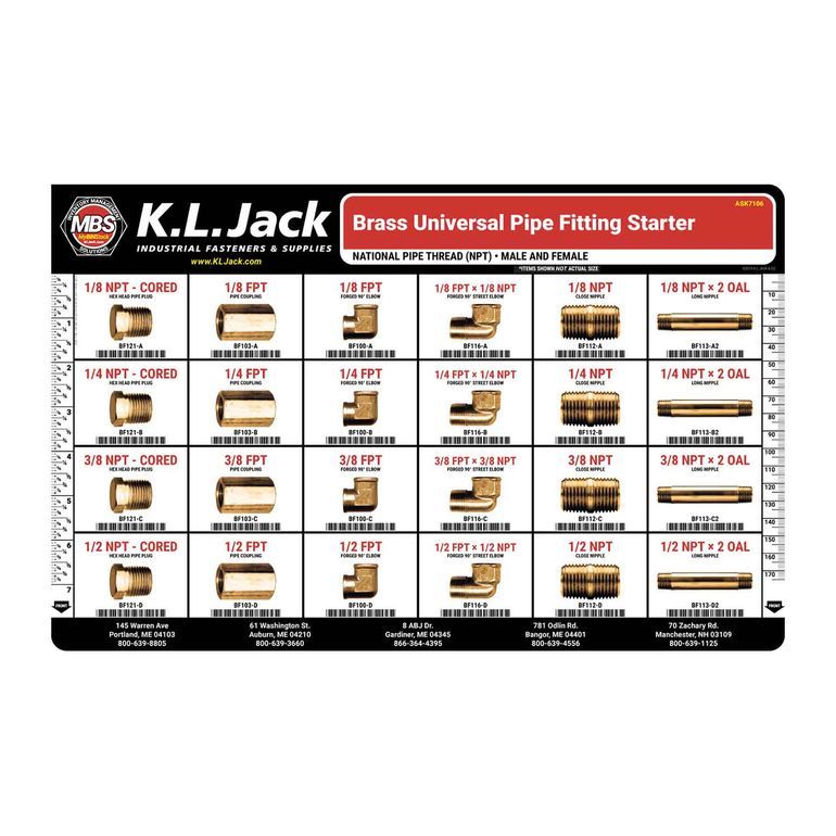 Brass Universal Pipe Fitting Starter Assortment K.L. Jack