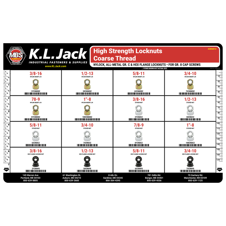 High Strength Coarse Thread Lock Nut Assortment K.L. Jack